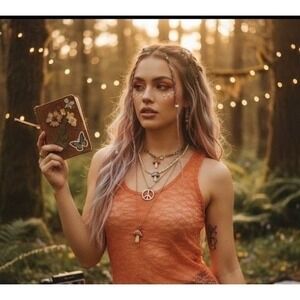 Vintage MUDD Y2K‎ Mesh Lace Tank Top L Orange Boho Fairycore Festival Coquette